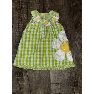 Bonnie Baby Girls Lime Green Gingham Daisy Floral Dress 12M Sleeveless Ruffle